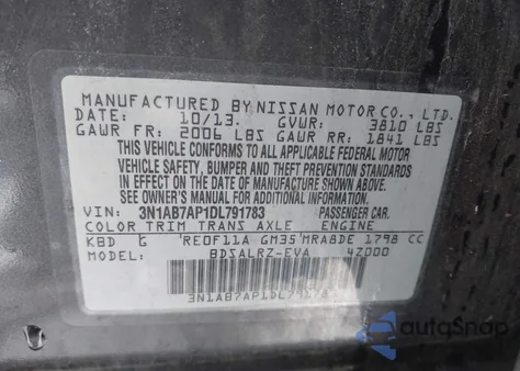 2013 Nissan Sentra Sr from USA, damaged, VIN 3N1AB7AP1DL791783